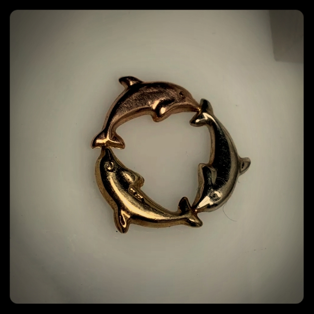 10K Yellow Rose  Tri Color Gold Three 3 Dolphins C